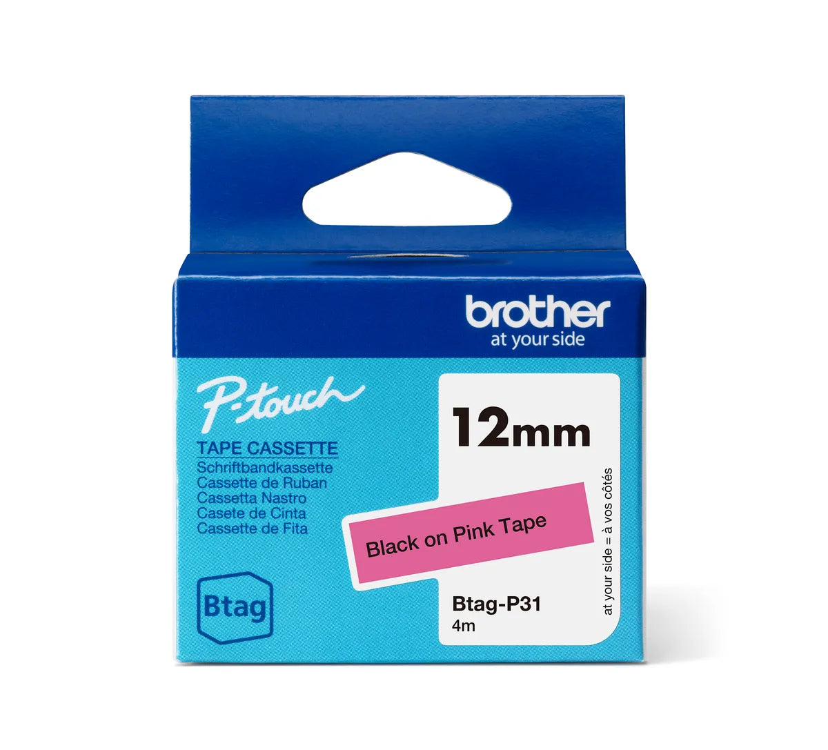 Brother Btag-P31 Schriftband schwarz auf pink (12mm x 4m)