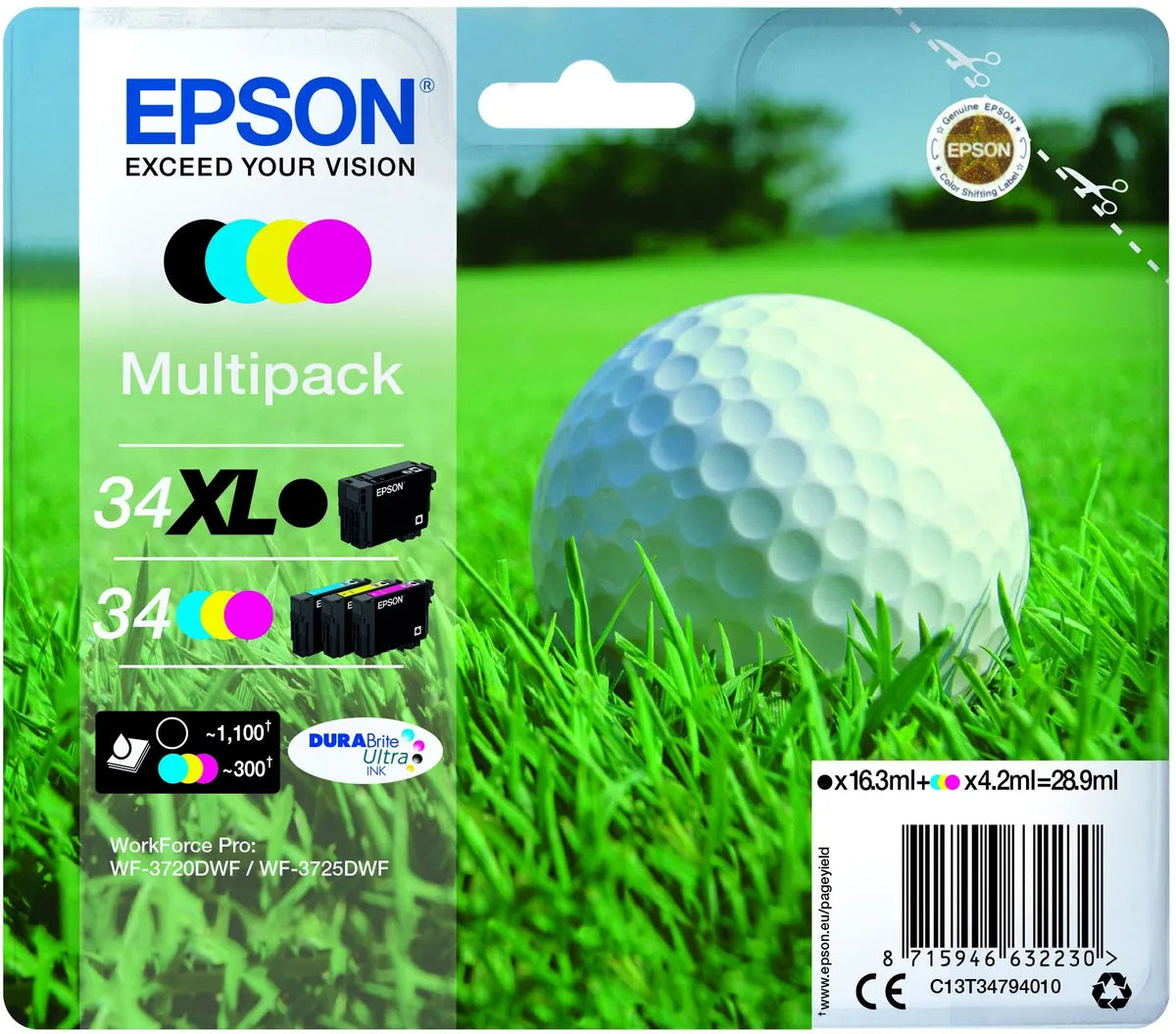 Epson 34XL & 34 / T3479 / C13T34794010 Tinten Sparset schwarz, cyan, magenta, gelb (4 Stück)