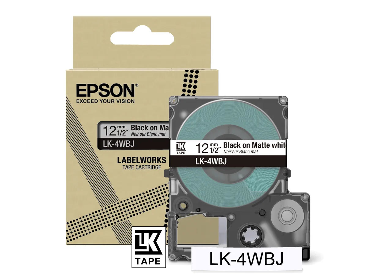 Epson LK-4WBJ / C53S672062 Schriftband schwarz auf matt weiß (12mm x 8m)