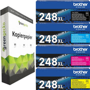 Brother TN-248XL Toner Sparset schwarz, cyan, magenta, gelb (4 Stück) & green gecko Kopierpapier