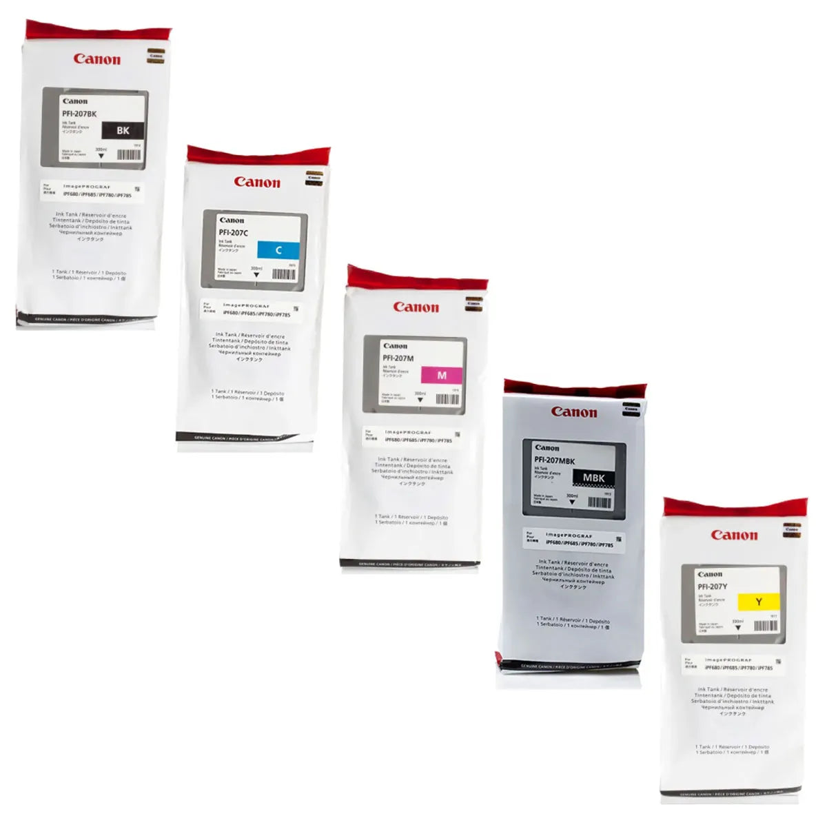 Canon PFI-207 Tinten Sparset schwarz, cyan, magenta, gelb, matt schwarz (5 Stück)