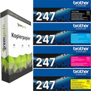 Brother TN-247 Toner Sparset schwarz, cyan, magenta, gelb (4 Stück) & green gecko Kopierpapier