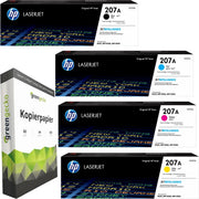 HP 207A / W2210A / W2211A / W2212A / W2213A Toner Sparset schwarz, cyan, magenta, gelb (4 Stück) & green gecko Kopierpapier
