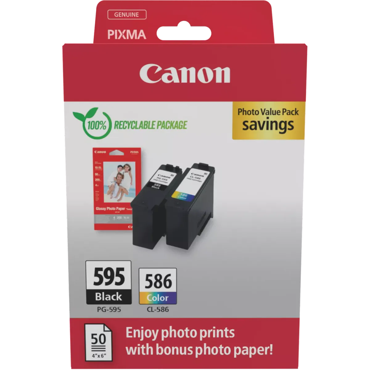 Canon PG-595 & CL-586 / 7171C004 Tinten Sparset schwarz, color (2 Stück) (inkl. 50 Blatt Fotopapier)