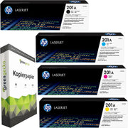 HP 201A Toner Sparset schwarz, cyan, magenta, gelb (4 Stück) & green gecko Kopierpapier