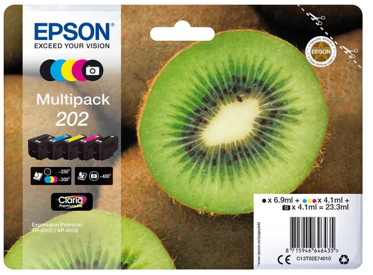 Epson 202 / T02E7 / C13T02E74010 / C13T02E74020 Tinten Sparset schwarz, cyan, magenta, gelb, photo schwarz (5 Stück)