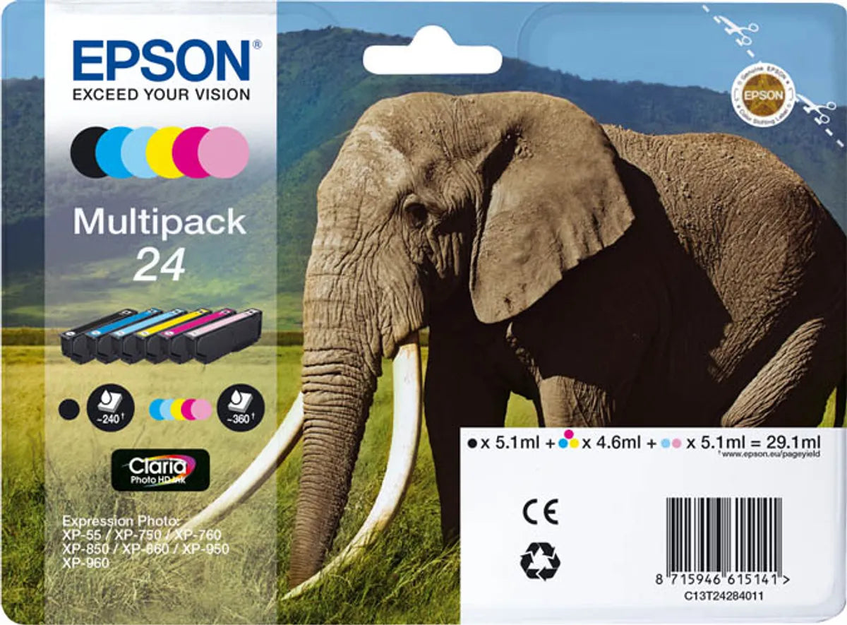 Epson 24 / T2428 / C13T24284011 / C13T24284021 Tinten Sparset schwarz, cyan, magenta, gelb, photo cyan, photo magenta (6 Stück)
