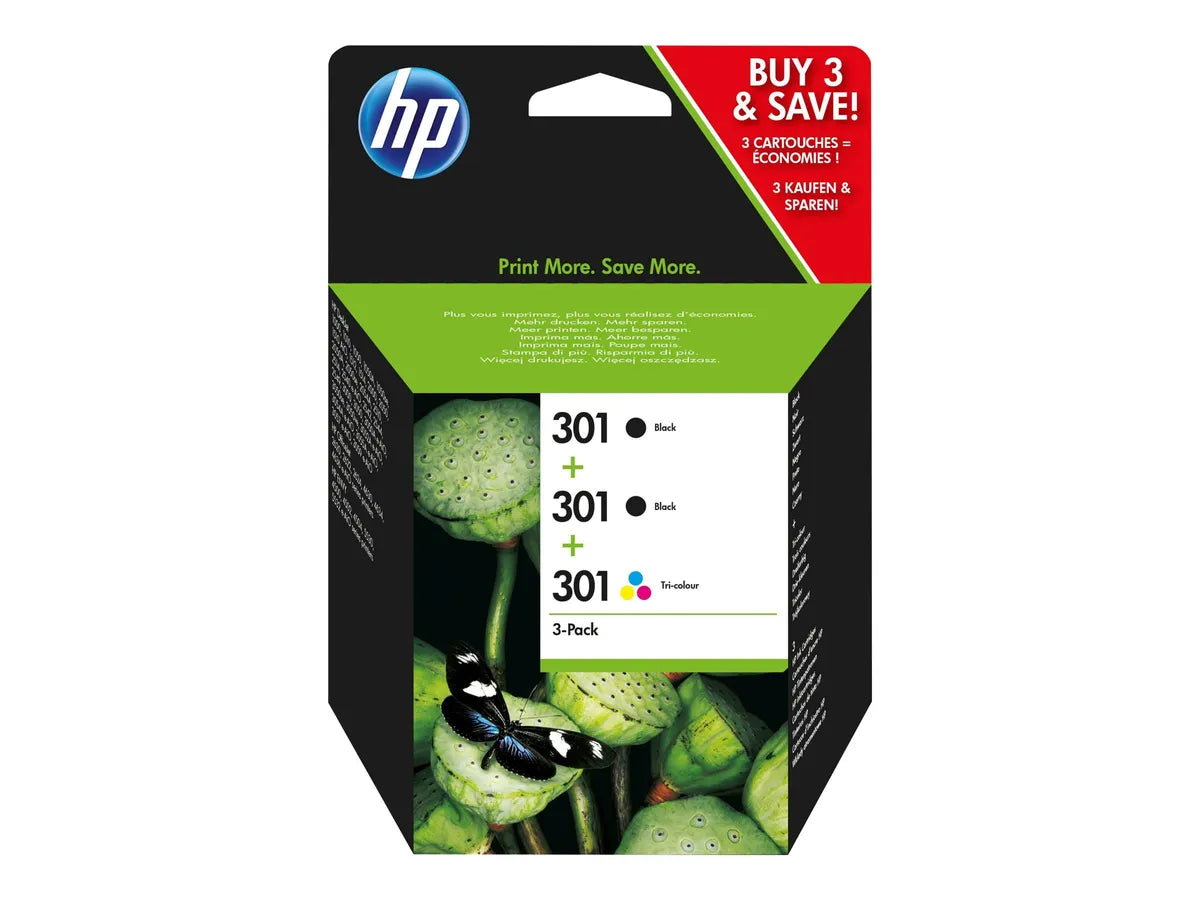 HP 301 / E5Y87EE Tinten Sparset schwarz, schwarz, color (3 Stück)