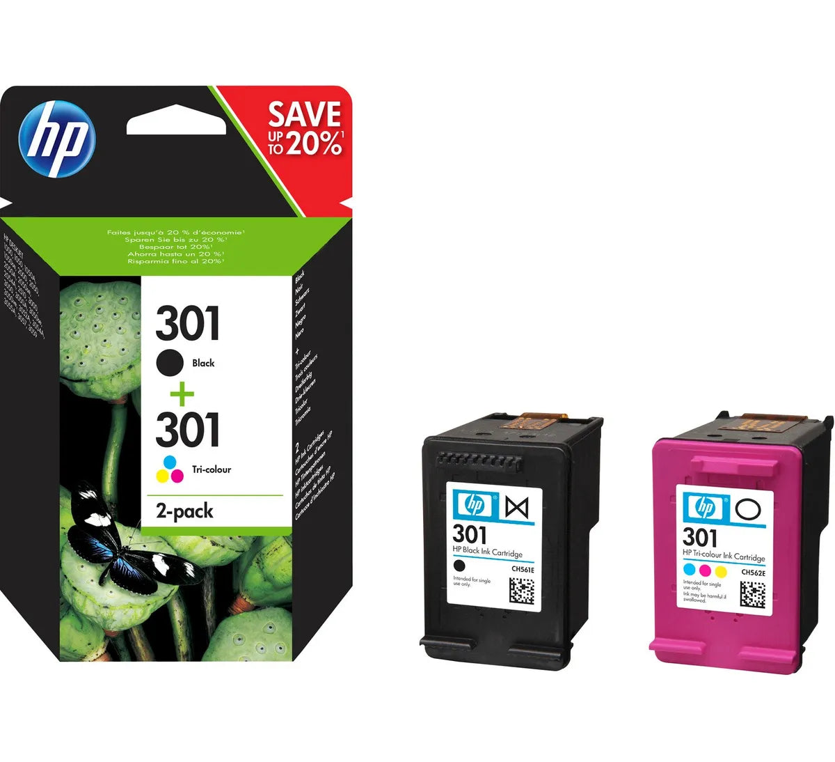 HP 301 / N9J72AE Tinten Doppelpack schwarz, color (2 Stück)