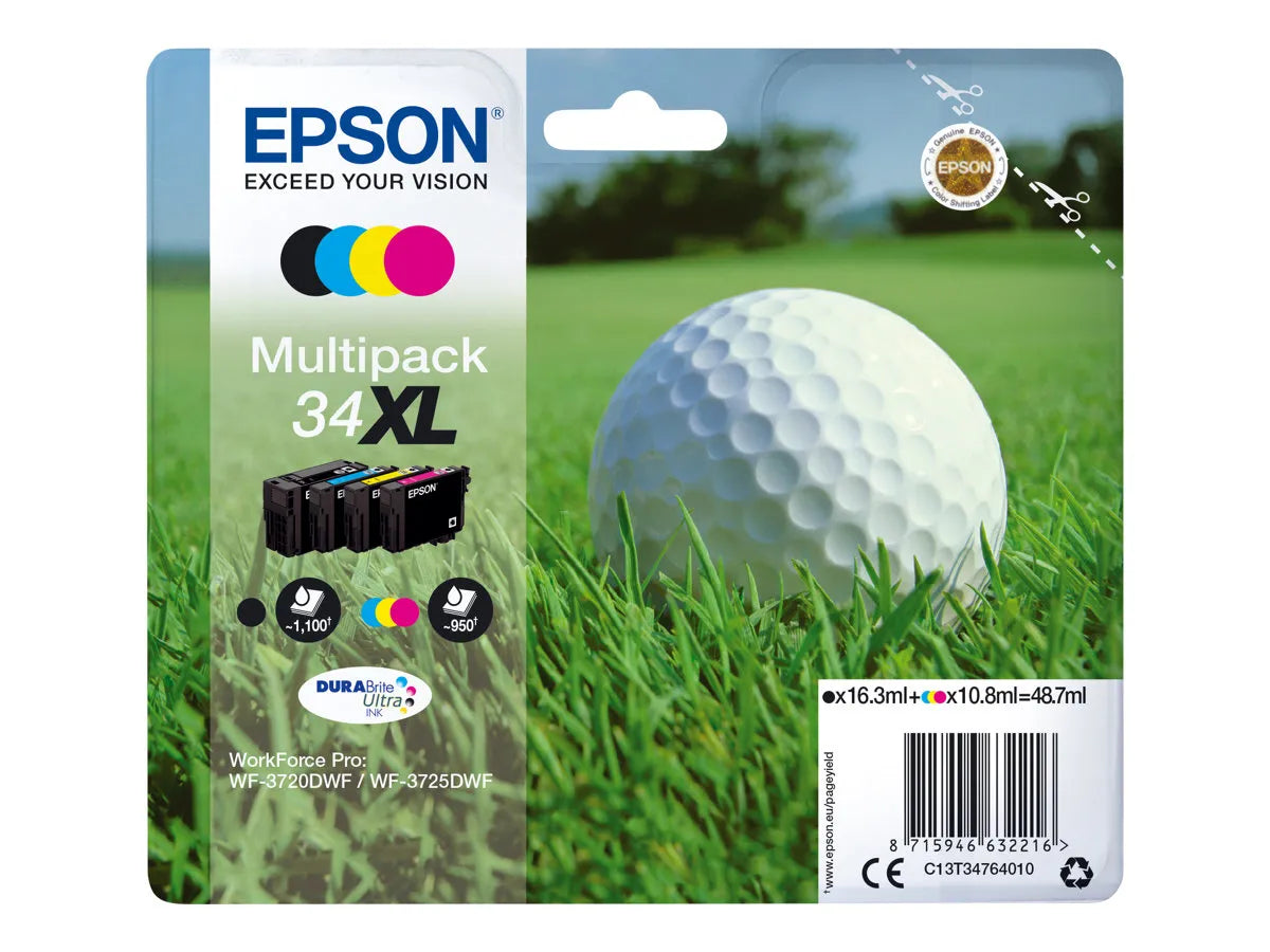 Epson 34XL / T3476 / C13T34764010 / C13T34764020 Tinten Sparset schwarz, cyan, magenta, gelb (4 Stück)