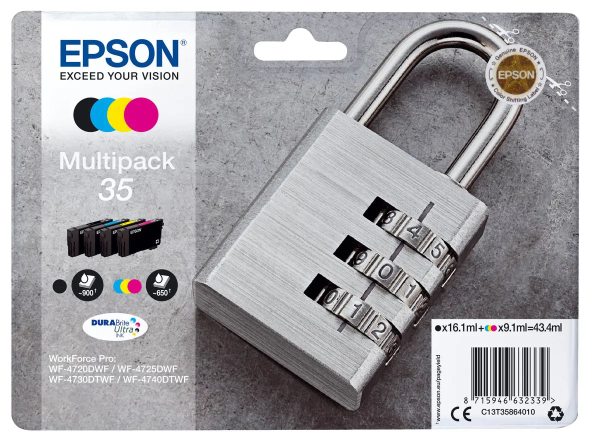 Epson 35 / T3586 / C13T35864010 / C13T35864020 Tinten Sparset schwarz, cyan, magenta, gelb (4 Stück)