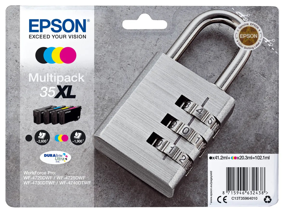 Epson 35XL / T3596 / C13T35964010 / C13T35964020 Tinten Sparset schwarz, cyan, magenta, gelb (4 Stück)
