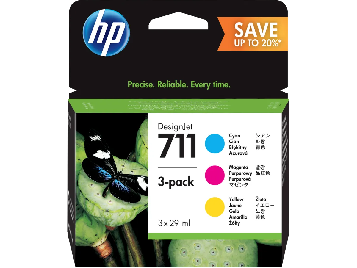 HP 711 / P2V32A Tinten Sparset cyan, magenta, gelb (3 Stück)