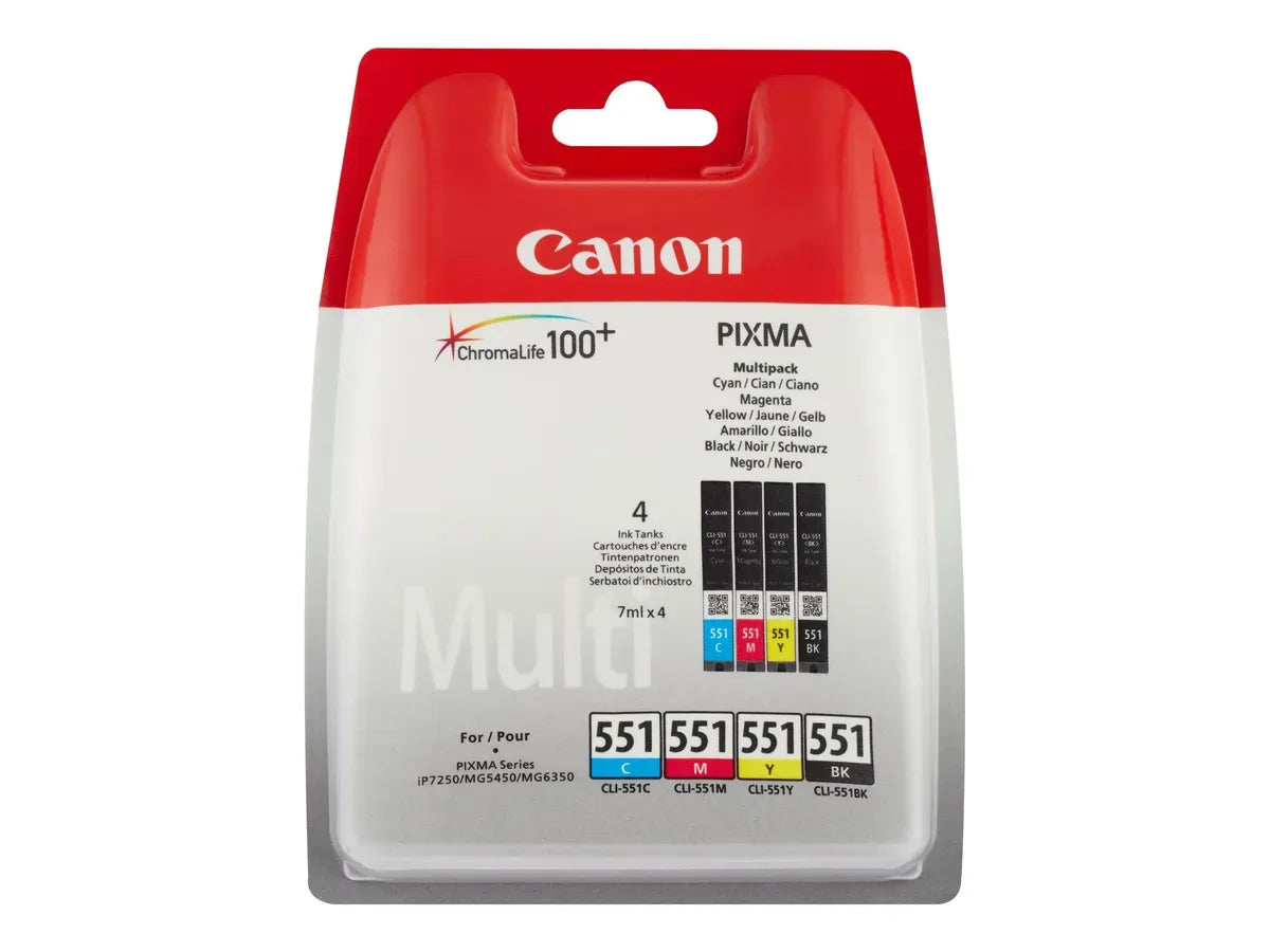 Canon CLI-551 / 6509B008 / 6509B009 Tinten Sparset schwarz, cyan, magenta, gelb (4 Stück)