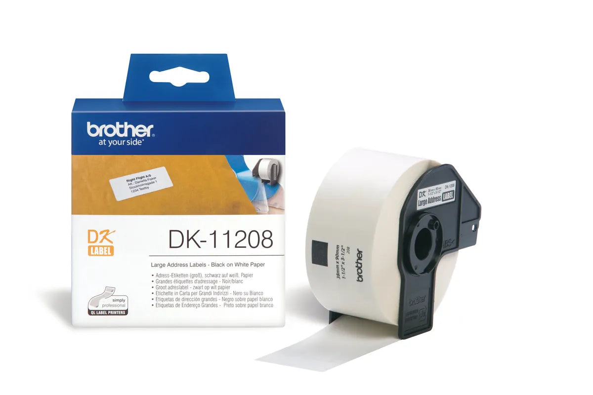 Brother DK-11208 Etiketten schwarz auf weiß (38 x 90mm, 400 Stück)