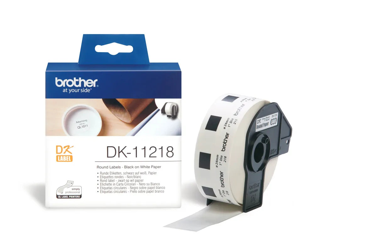 Brother DK-11218 Etiketten schwarz auf weiß (1000 Stück, 24mm Durchmesser)