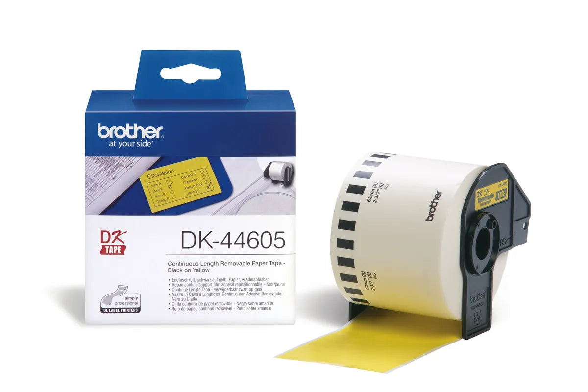 Brother DK-44605 Etiketten schwarz auf gelb (62mm x 30,48m, wiederablösbar)