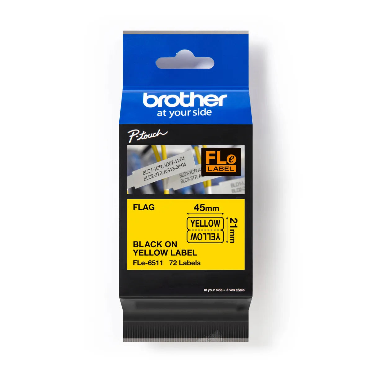 Brother FLE-6511 Schriftband schwarz auf gelb (21 x 45mm, 72 Stück)