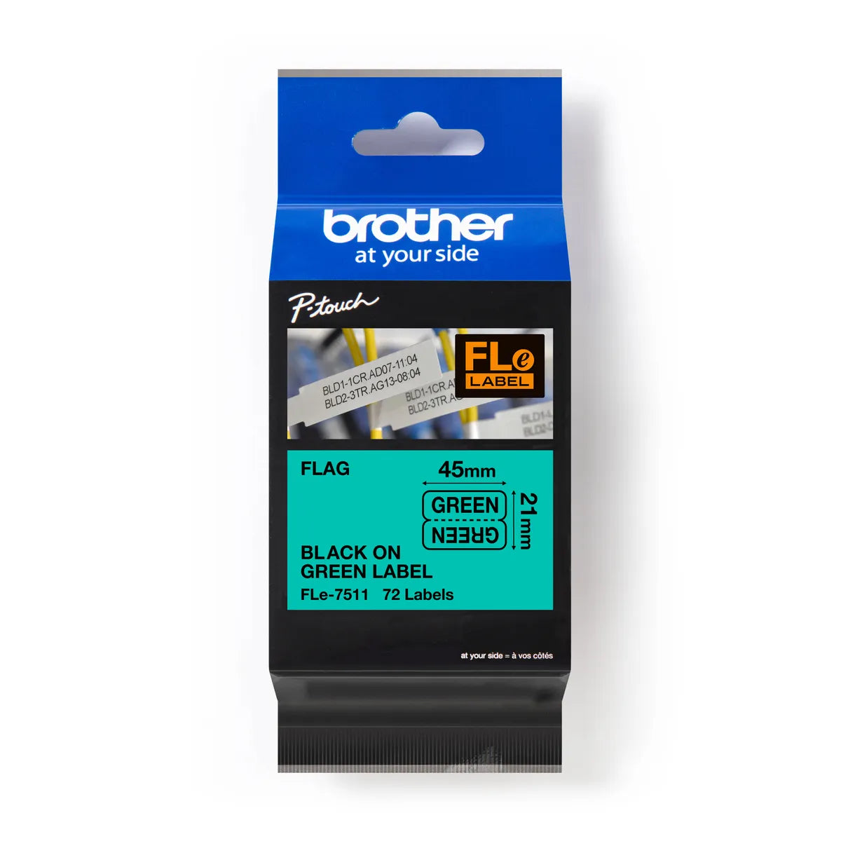 Brother FLE-7511 Schriftband schwarz auf grün (21 x 45mm, 72 Stück)