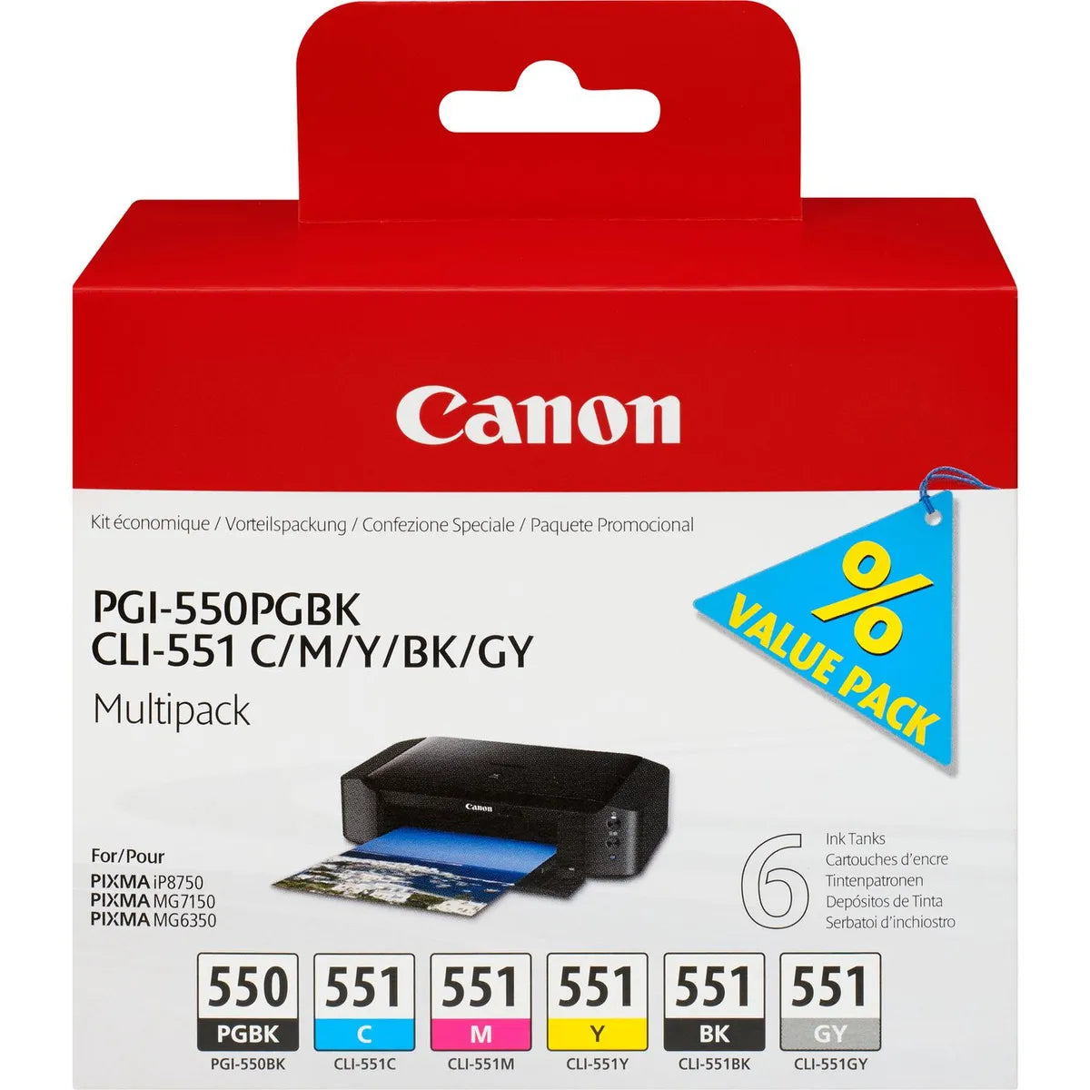 Canon PGI-550 CLI 551 / 6496B005 Tinten Sparset schwarz, cyan, magenta, gelb, grau (6 Stück)