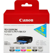 Canon PGI-550 CLI 551 / 6496B005 Tinten Sparset schwarz, cyan, magenta, gelb, grau (6 Stück)