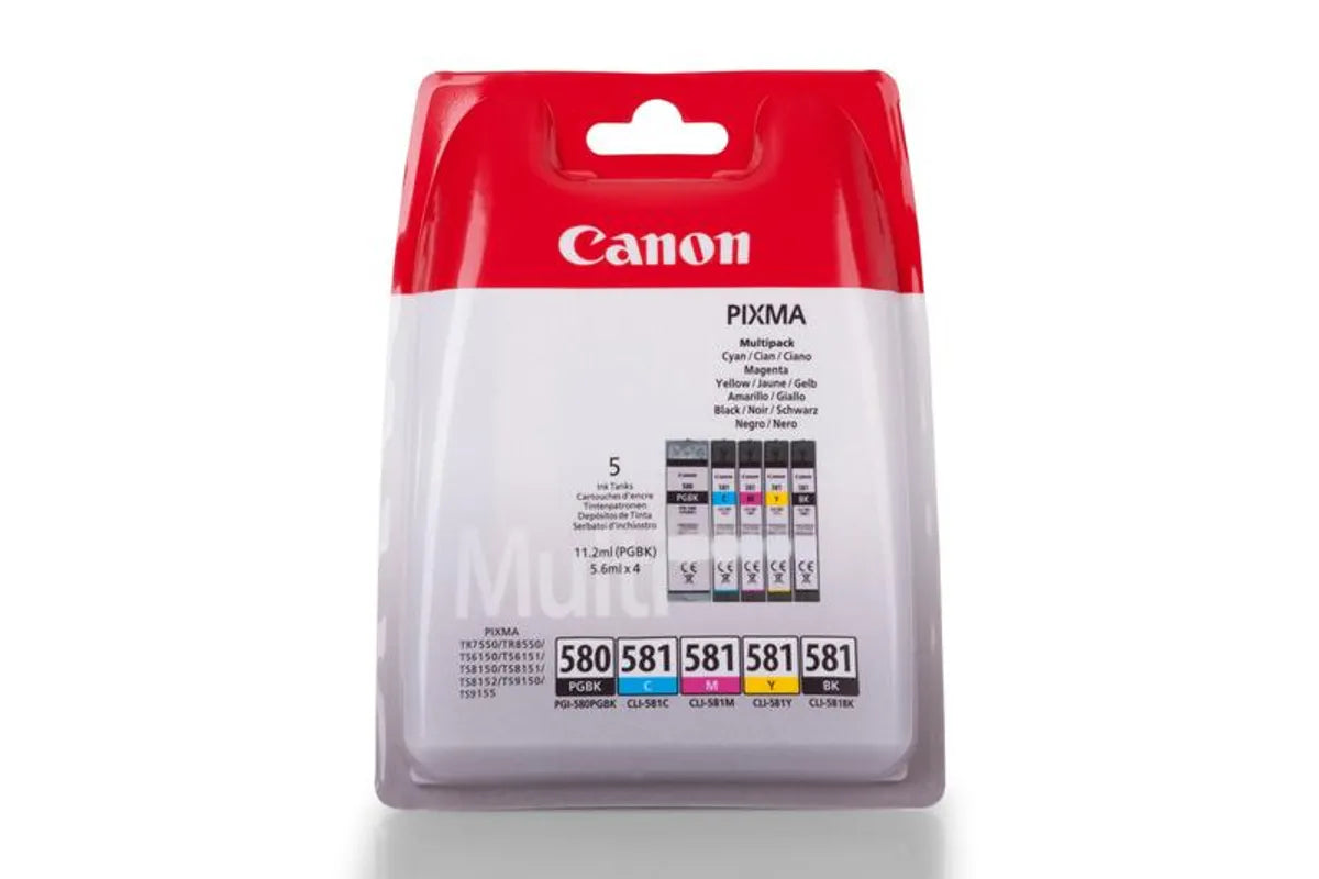 Canon PGI-580 CLI-581 / 2078C005 / 2078C006 Tinten Sparset schwarz, cyan, magenta, gelb, photo schwarz (5 Stück)