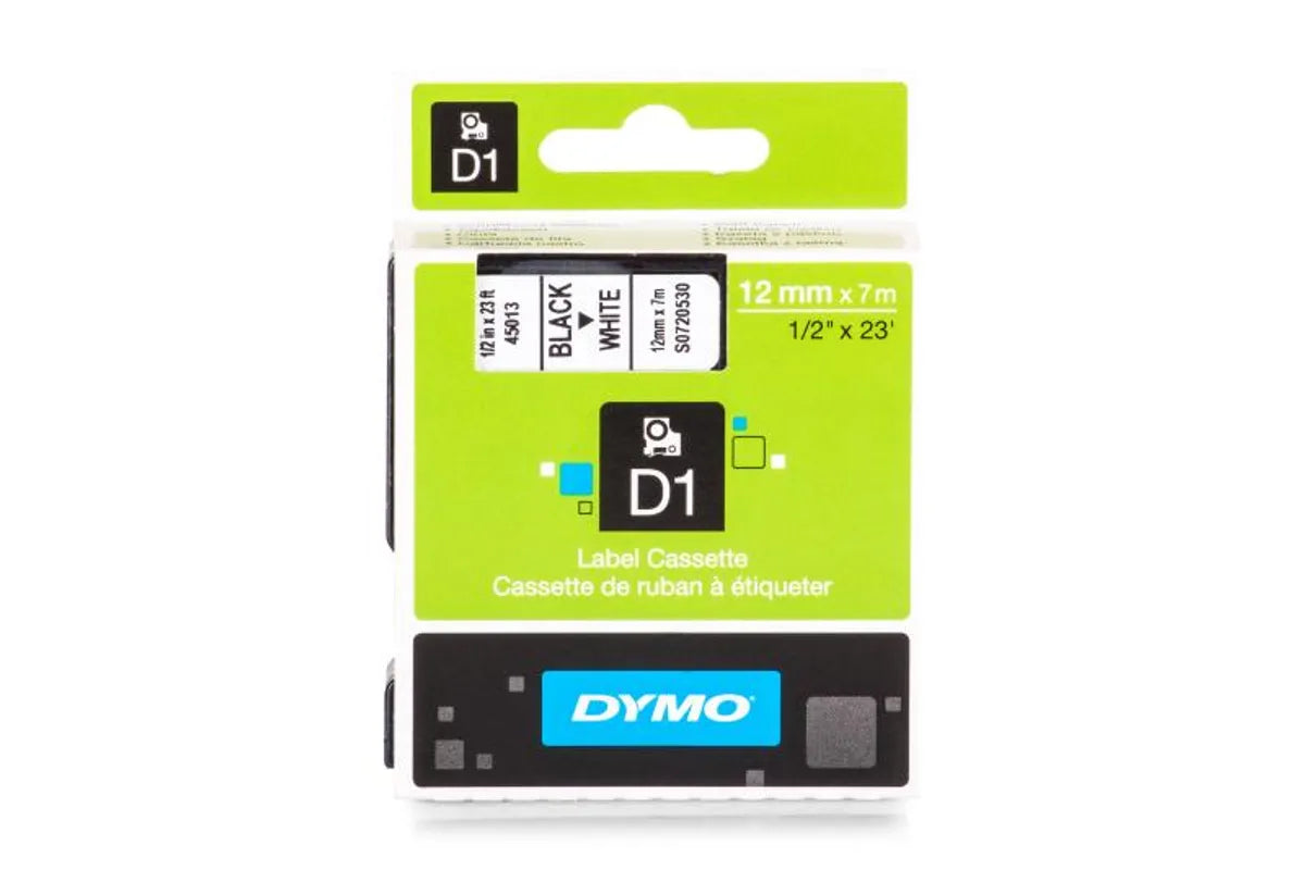 Dymo S0720530 / 45013 Etiketten schwarz auf weiß (12mm x 7m)