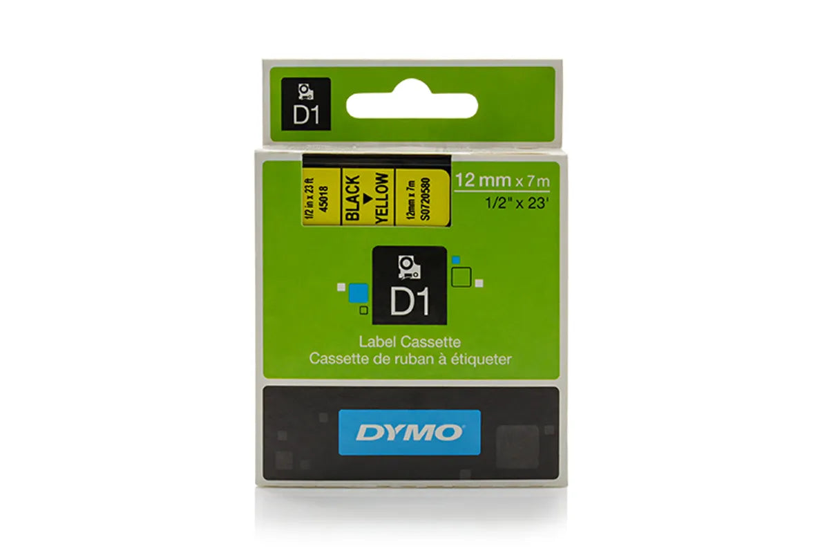 Dymo S0720580 / 45018 Etiketten schwarz auf gelb (12mm x 7m)
