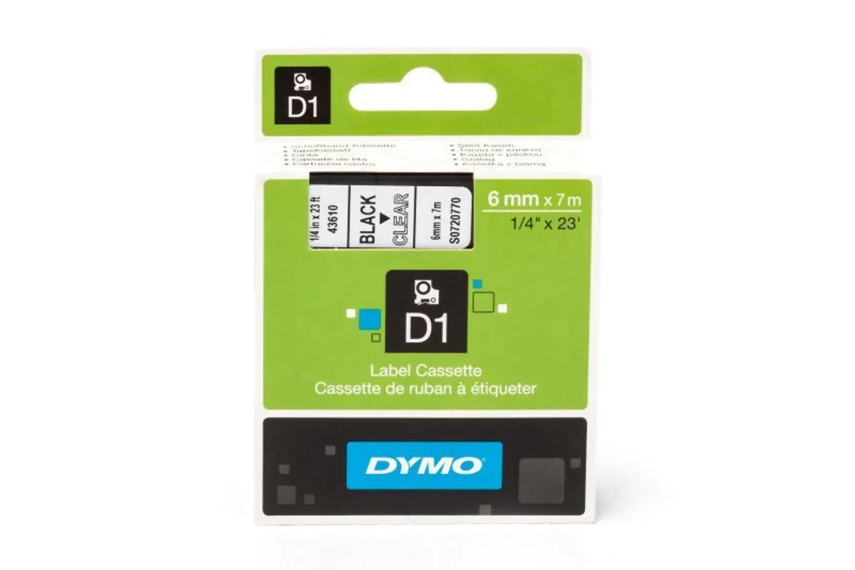 Dymo S0720770 / 43610 Etiketten schwarz auf transparent (6mm x 7m)