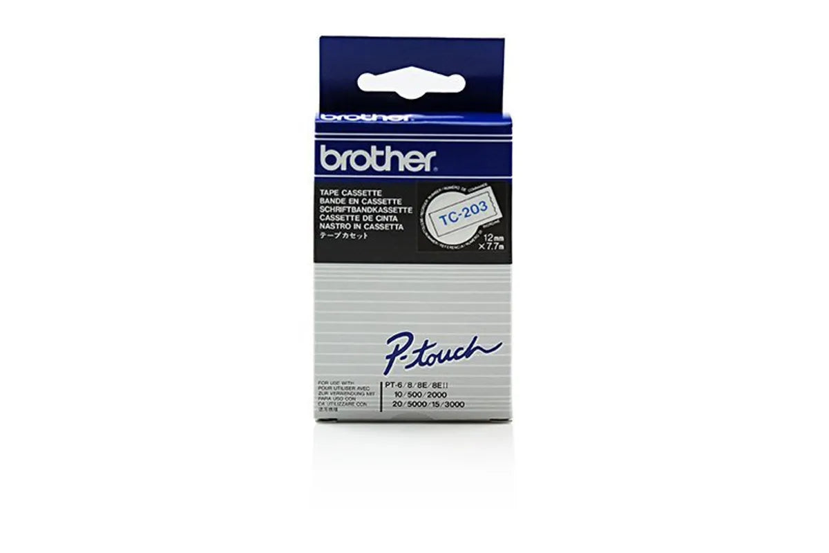 Brother TC-203 Schriftband blau auf weiß (12mm x 7,7m)