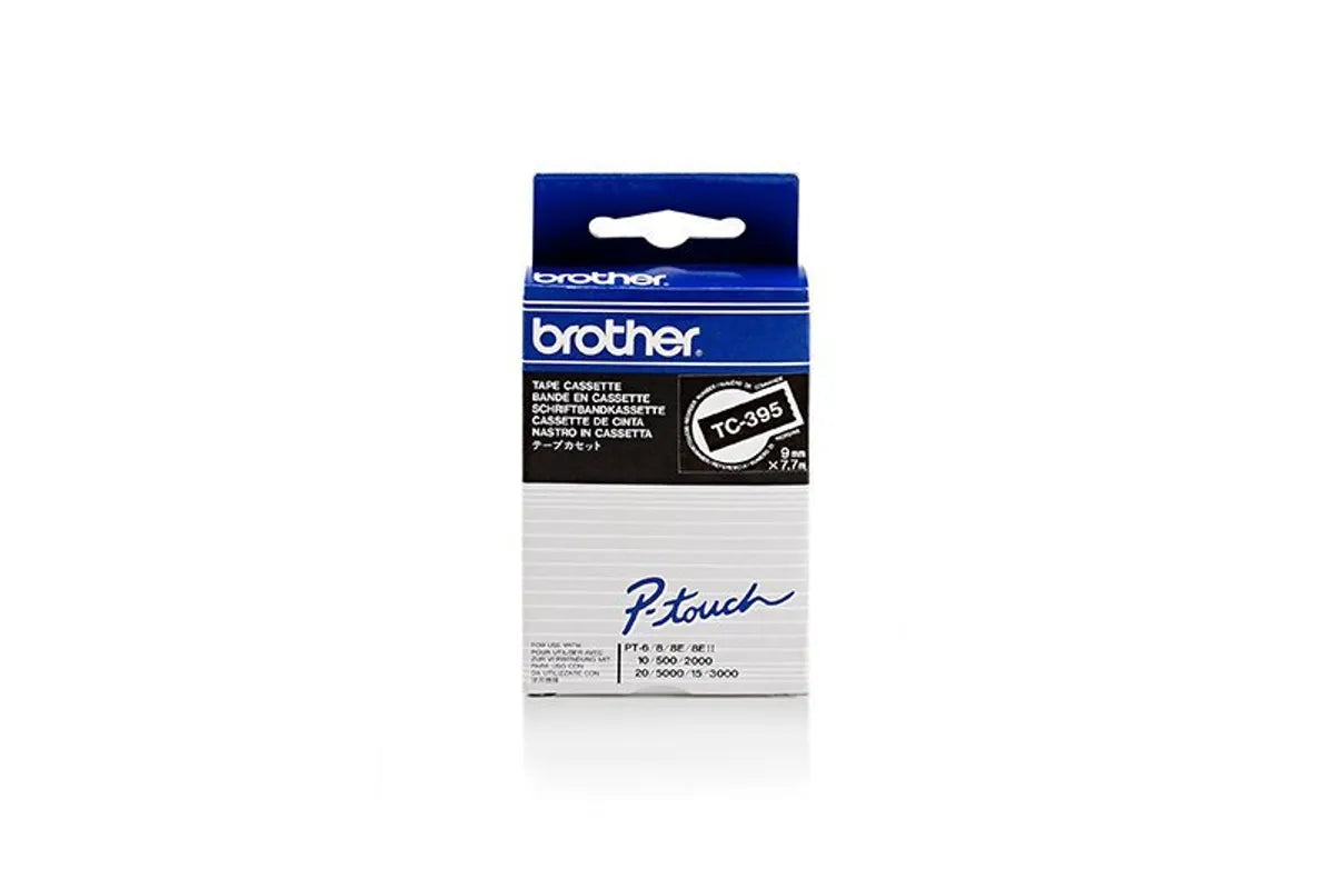 Brother TC-395 Schriftband weiß auf schwarz (9mm x 7,7m)