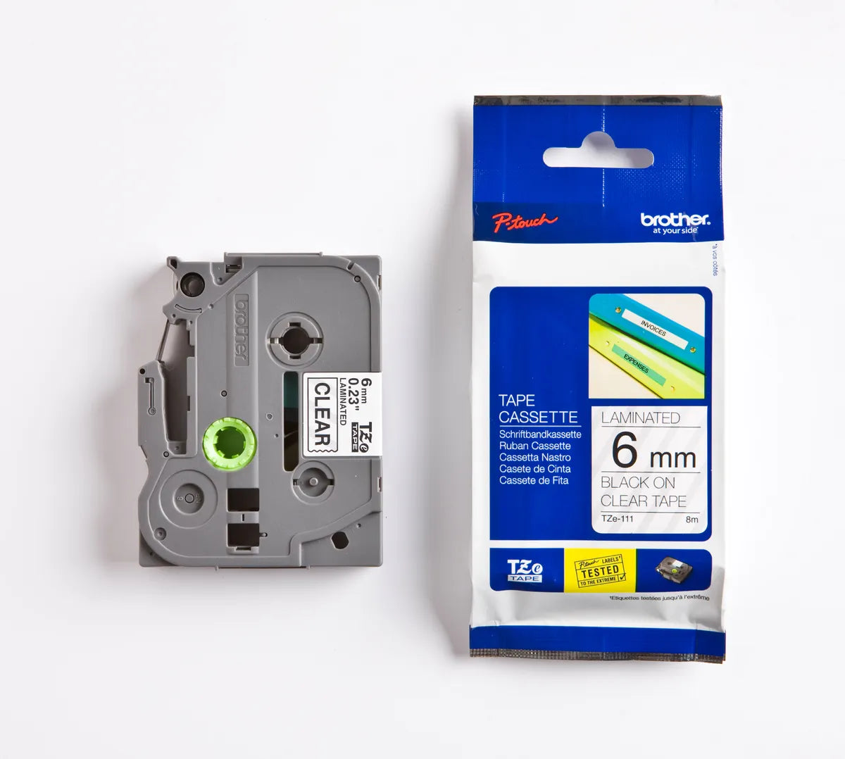 Brother TZE-111 Schriftband schwarz auf transparent (6mm x 8m)