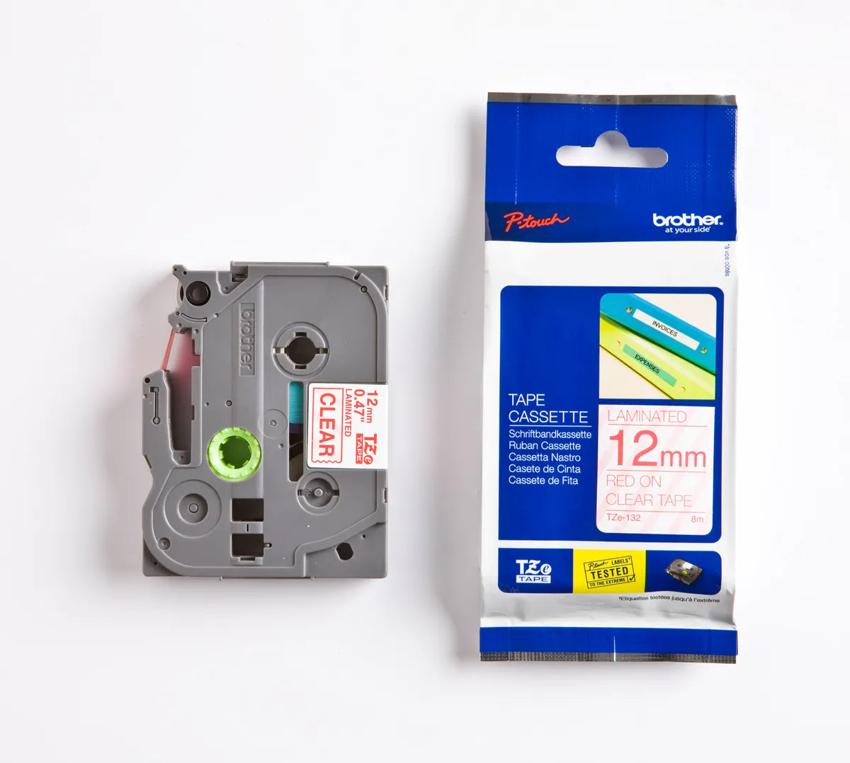 Brother TZE-132 Schriftband rot auf transparent (12mm x 8m)