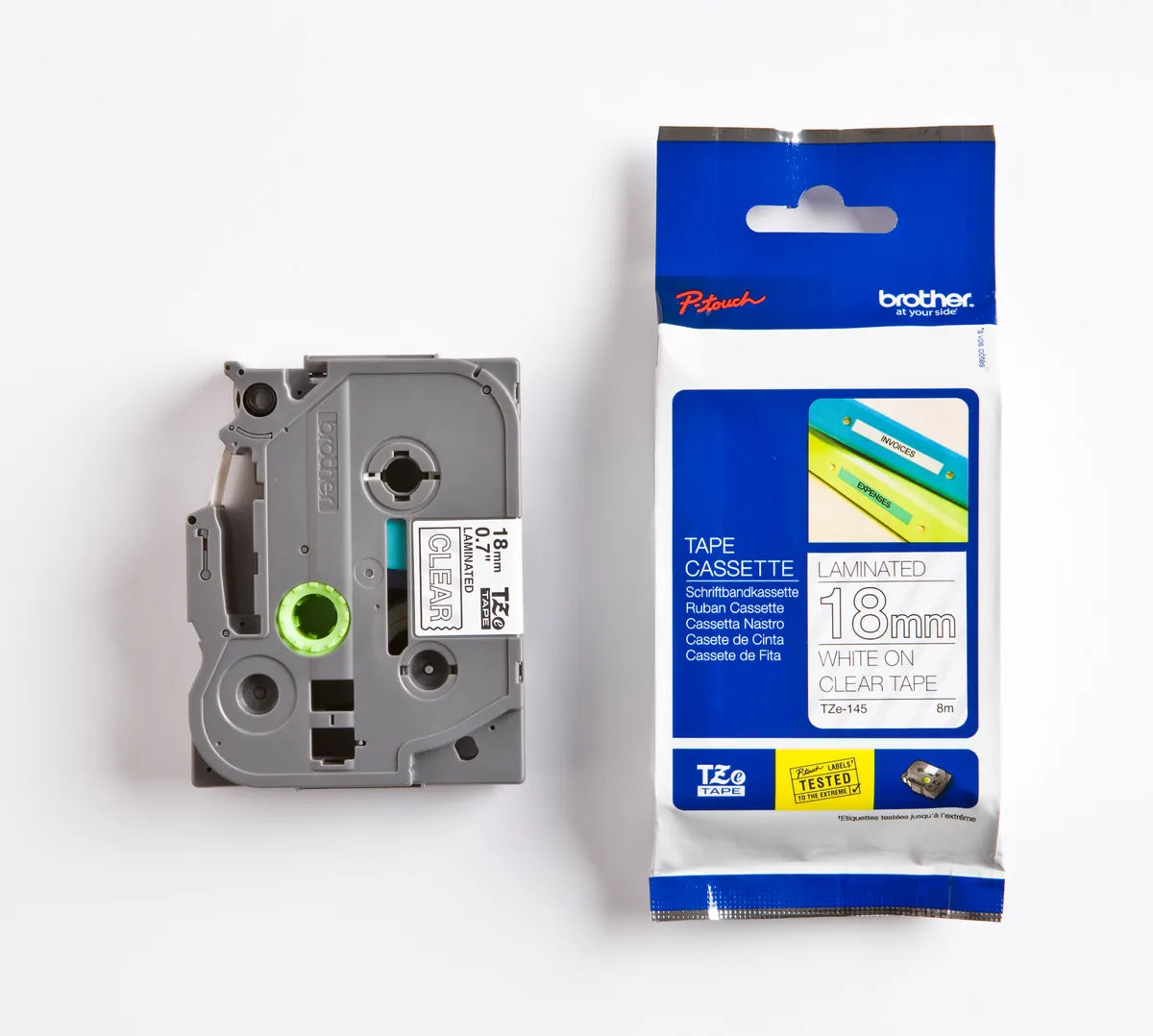 Brother TZE-145 Schriftband weiß auf transparent (18mm x 8m)