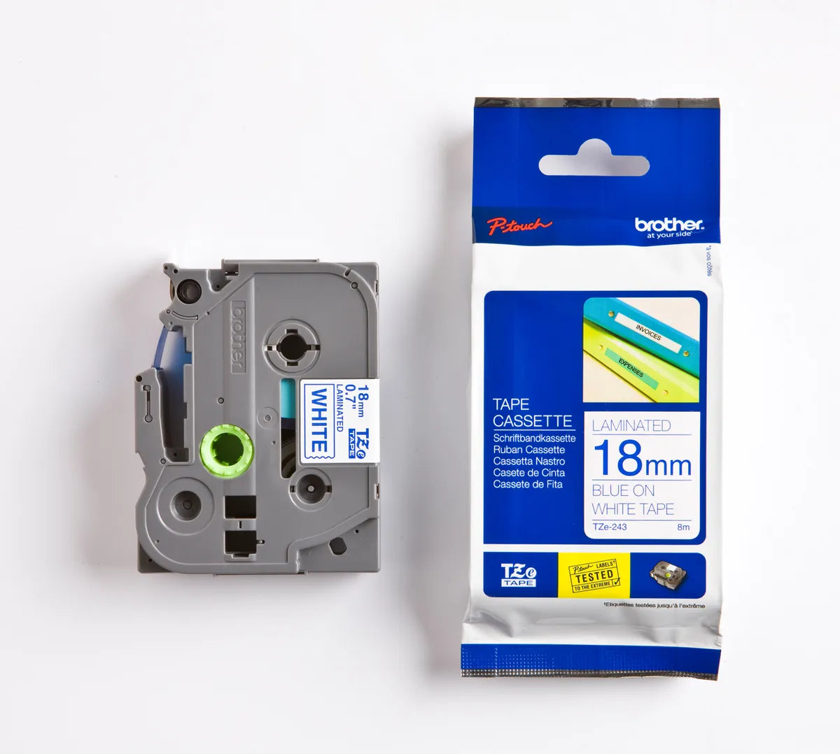 Brother TZE-243 Schriftband blau auf weiß (18mm x 8m)