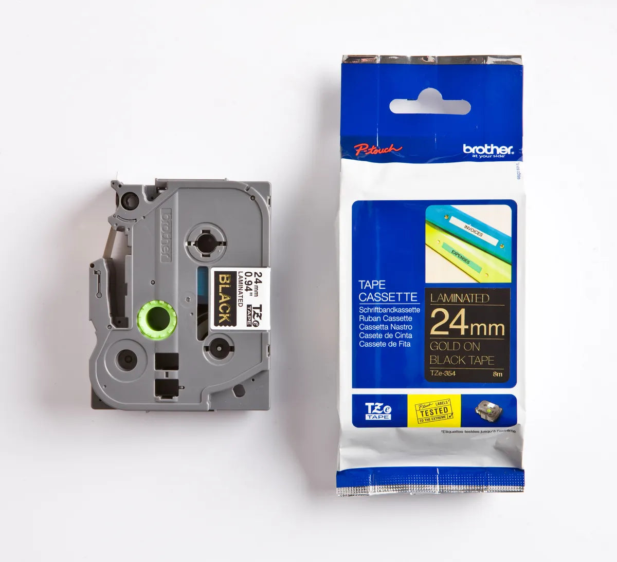 Brother TZE-354 Schriftband gold auf schwarz (24mm x 8m)