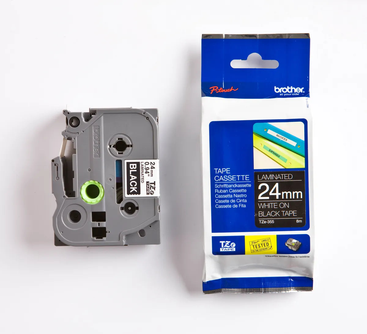 Brother TZE-355 Schriftband weiß auf schwarz (24mm x 8m)