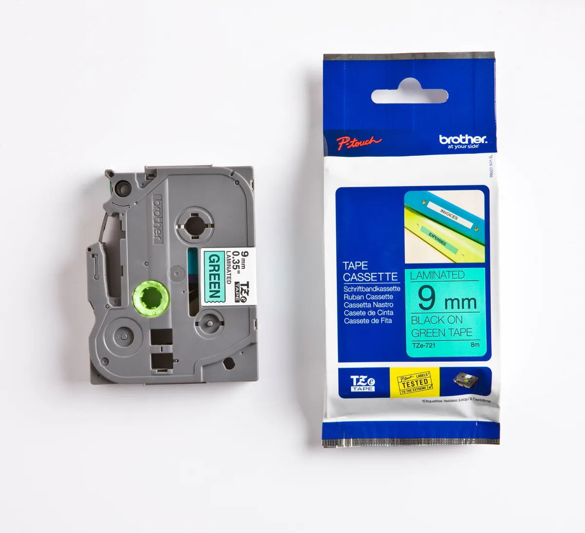 Brother TZE-721 Schriftband schwarz auf grün (9mm x 8m)