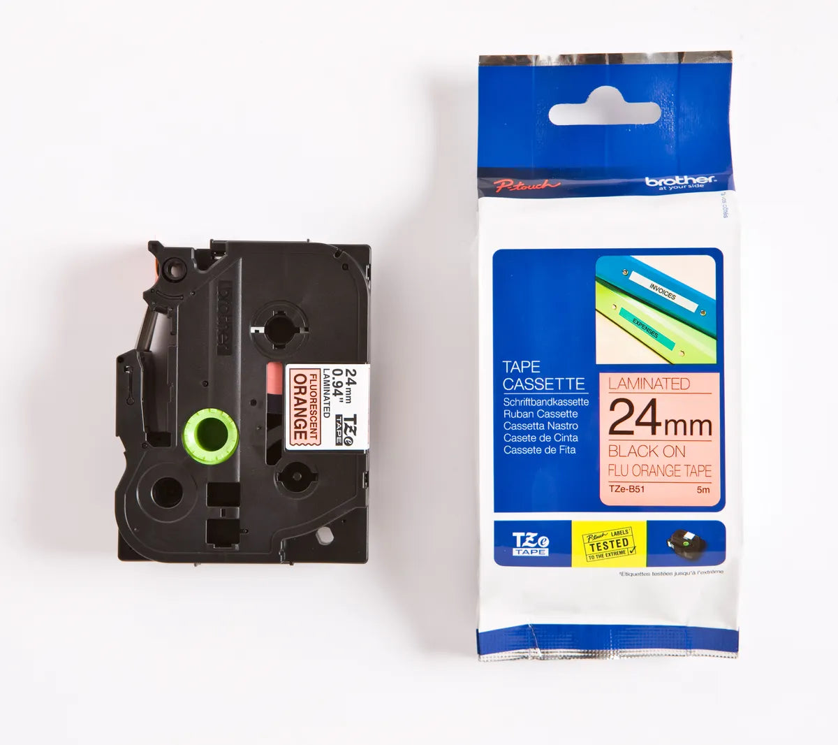 Brother TZE-B51 Schriftband schwarz auf signalorange (24mm x 8m)
