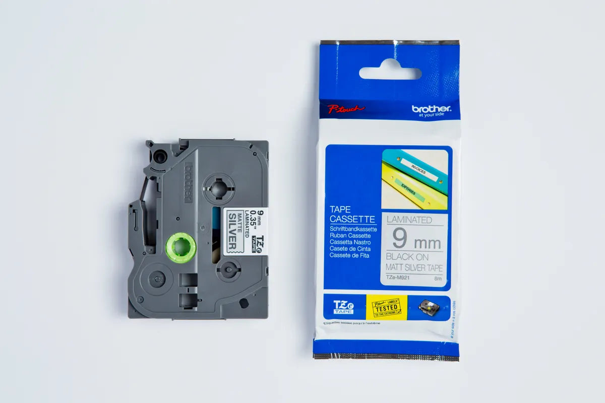 Brother TZE-M921 Schriftband schwarz auf silber (matt) (9mm x 8m)