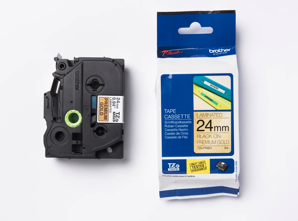 Brother TZE-PR851 Schriftband schwarz auf glitzergold (24mm x 8m)