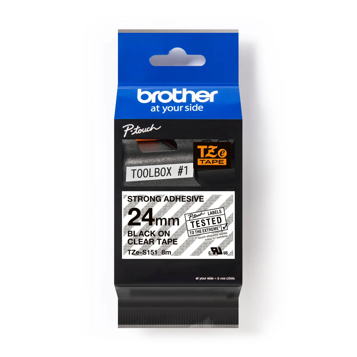 Brother TZE-S151 Schriftband schwarz auf transparent (24mm x 8m, extra stark klebend)