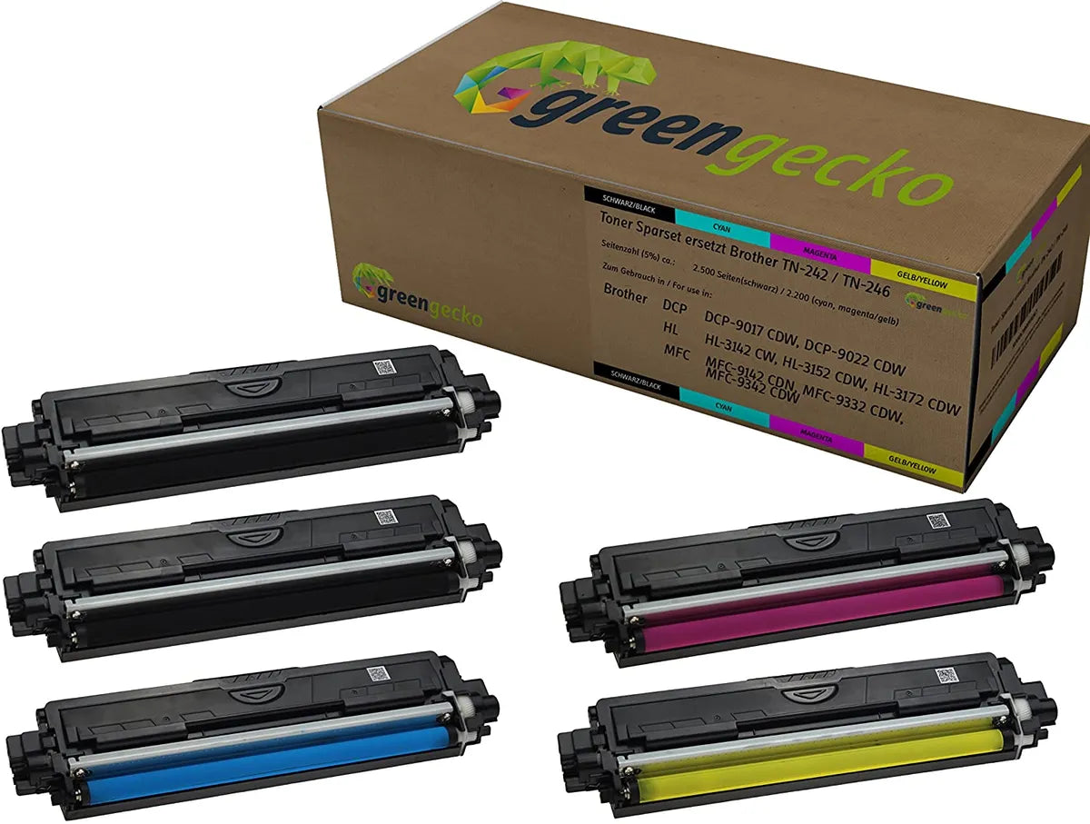 green gecko Toner Sparset kompatibel zu Brother TN-242 / TN-246 schwarz, cyan, magenta, gelb (5 Stück)